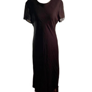 Vtg Donna Ricco Black Rayon Maxi Dress Sheer Sleeves Size 10